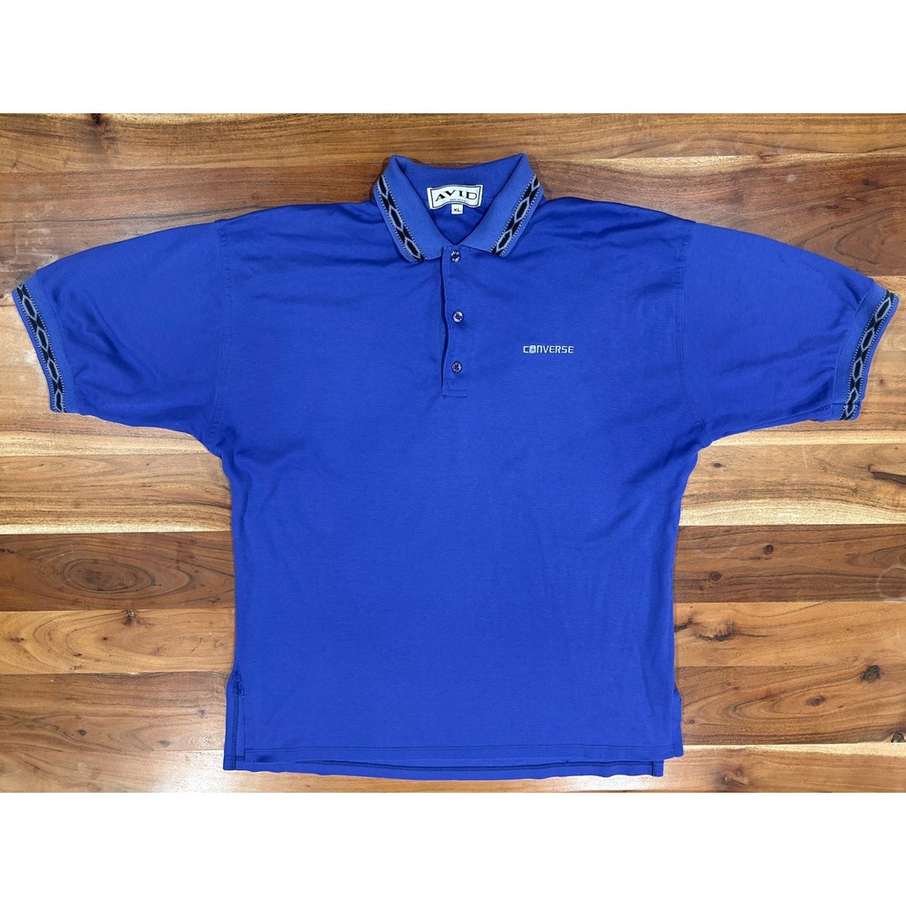 Vintage Converse Avid Polo Shirt Mens XL Blue Made in USA Embroidered Logo 90s